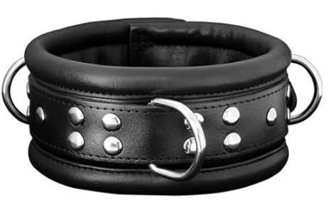 HQ Profi Bondage Erotik echt Leder Halsband gepolstert schwarz extra breit Studio Qualität