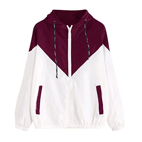 KESEE Clearance Coat â˜€ Women Sheer Lace Long Sleeve Hooded Patchwork Sweatshirt with Pockets (L, Red)