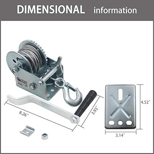 OPENROAD 600lbs Hand Winch, Manual Winch Operated Two-Way Ratchet Boat Trailer Marine Winch Hand Crank Winch with 8m (26ft) Towing Winch(600lbs) - Image 5