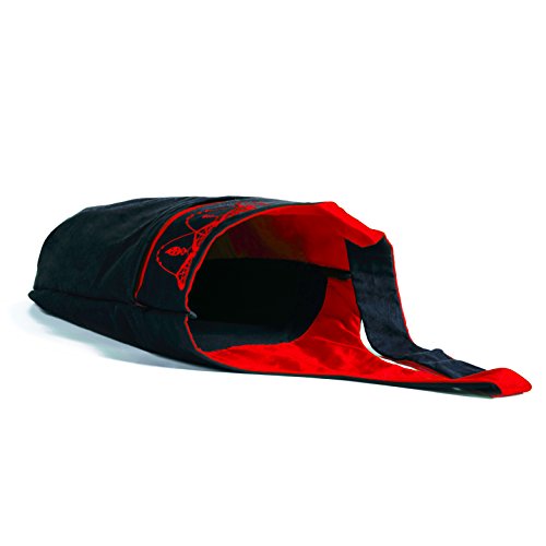 Yoga Mat Bag - Elegant & Embroidered Cotton Tote With 2 Pockets | Wide Sling Carrier With Long Strap & 2 Elastic Mat Bands (Black & Ruby Red)