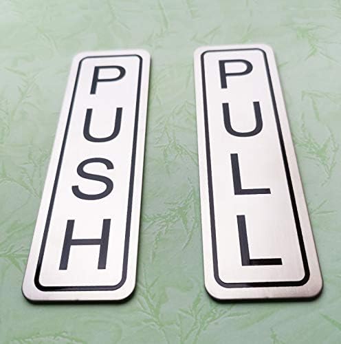 HTTH Push Pull Door Sign Sticker Square Window Salon Bar Cafe Restaurant Office Vinyl Sign Stainless Steel-5.1x1.6" (S-1Pair)