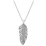 Geerier Simple Silver Metal Chain Pendant Feather Necklace With Crystal Synthetic Diamond