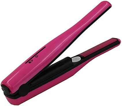 Portable Ceramic 2 in 1 Hair Straightener with Curler Wireless Rechargeable Mini USB Battery Recharge Cordless Flat Iron Good for Travel Use (1842918mm, PINK)