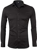 Men's Bamboo Fiber Dress Shirts Slim Fit Solid Long Sleeve Casual Button Down Shirts, Elastic Formal Shirts for Men,Black Shirts,16