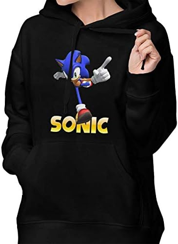 Black6red Sonic The Hedgehog Cartoon Pullover Hooded Sweatshirt with Pocket for Women Black