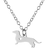 Art Attack Stainless Steel I Love My Dachshund Chain Necklace, Dog Lover Heart Pet Puppy Rescue Charm Pendant (Silver)