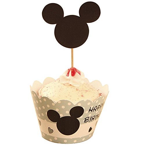 BETOP HOUSE Set of 1 Dozen Mickey Mouse Minnie Cupcake Mufiin Wrappers Toppers Kit for Kids Birthday Party Baby Shower (Mickey)