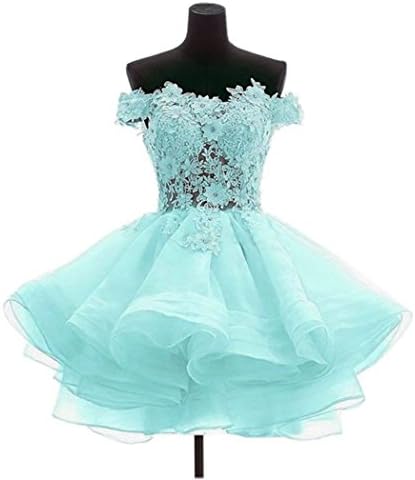 LeoGirl Womens Off Shoulder Floral Appliques Short Prom Dresses Juniors Homecoming Sweet 16 Party Ball Gown