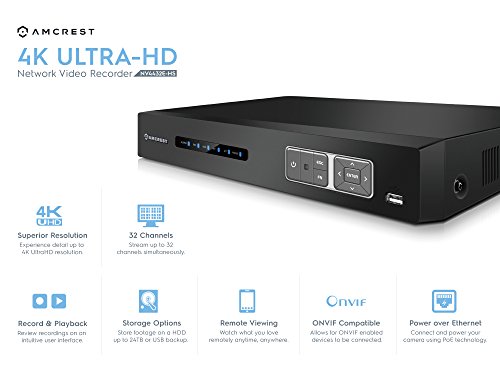 Amcrest 4MP Security Camera System, w/ 4K 32CH (16-Port PoE) NVR, (16) x 4-Megapixel 3.6mm Wide Angle Lens Weatherproof Metal Bullet POE IP Cameras, NV4432E-HS-IP4M-1026EB16 (Black) - Amcrest