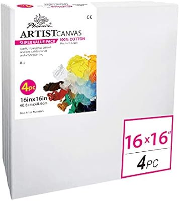 Phoenix Pre Stretched Canvas For Painting 16x16 Inch 4 Pack 5 8 Inch Profile Of Super Value Pack For Acrylics Oils Other Painting Media Amazon Com Au Office School Supplies