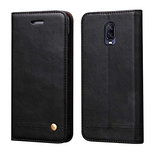 OnePlus 6T case,RUIHUI Classic Leather Wallet Folding Flip Protective Shock Resistant Case Cover with Card Slots,Kickstand and Magnetic Closure for One Plus 6T (Black)