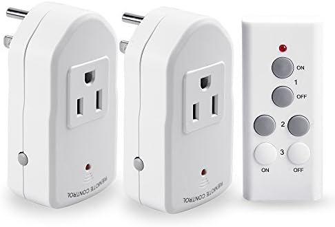 Moonor Wireless Remote Control Electrical Outlet Switch for Household Appliance Lamp Light Etc (2 Plugs / 1 Remote)