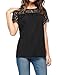 Allegra K Women's Lace Panel Upper Semi Sheer Yoke Short Sleeves Blouse L Black