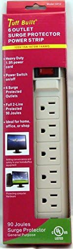 Surge Protector 6 Outlet Power Strip Heavy Duty UL Listed 15 Amp Circuit Breaker - 125V - 15A - 1875W - 14AWG - By Tuff Built