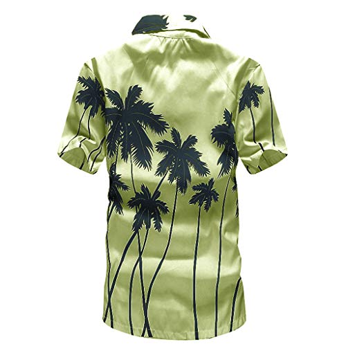 Simayixx Beach Clothing Men's Light Weight Button Shirt Hippie Beach Yoga Tops Print Palm Trees Blouses Holiday Clothes Green