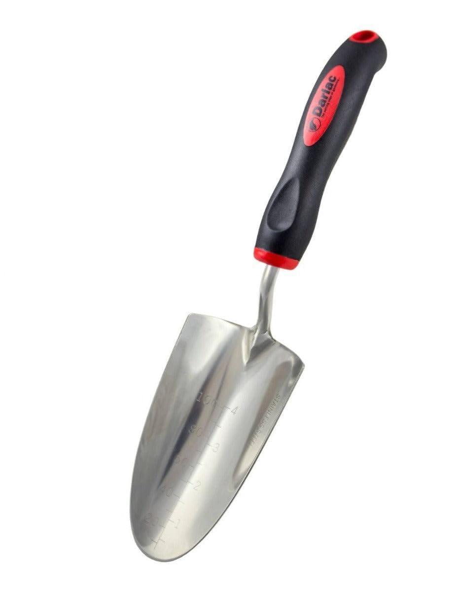 Darlac Stainless Steel Garden Trowel - Ideal For General Gardening and Potting - Depth Gauge For Accurate Planting - Ergonomic Rubber Handle - Hanging Hole Handle For Easy Storage