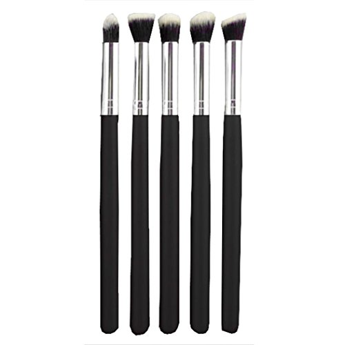 Zhuygba Makeup Eye Brush Set, Essential 5 Pcs Makeup Brushes,Pro MakeUp Cosmetic Set Eyeshadow Foundation Wood Brush Blusher Tools(Silver)