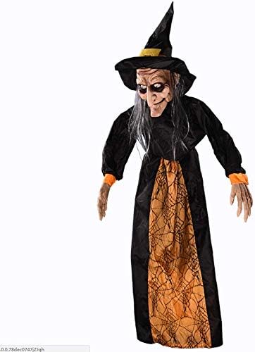 YC DOLL Halloween Electric Ghost Witch Voice Control Horror Pendant Decoration, Hanging Ghost Skull Flashing Red Eyes Scary Sound, 115 * 123Cm
