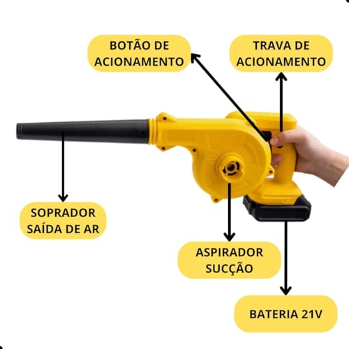 Soprador Profissional Jardinagem com Aspirador 2 Baterias Sem Fio Bivolt