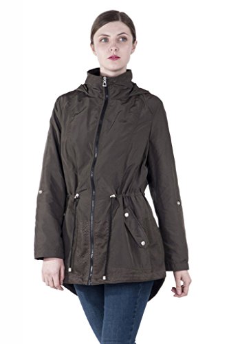 Infron IN FRONT Women Mesh Splicing Hooded Anorak Jacket with Adjustable Sleeve Infron IN FRONT Women Mesh Splicing Hooded Anorak Jacket with Adjustable Sleeve
