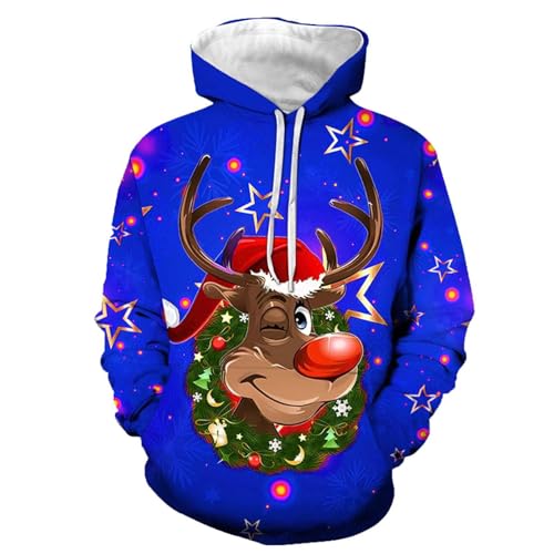 Nuaoxyeu christmas jumper Mens Christmas Jumpers 2025 Funny 3d Printed Reindeer Hoodies Cozy Long Sleeve Xmas Pullover Casual Baggy Sweaters Funny Winter men jumper