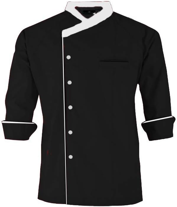 Aurum Creations Crossneck Black Chef Coat White Contrast (Large(40))