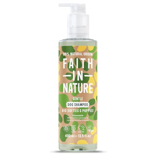 Faith In Nature Natuurlijke kamille hondenshampoo, veganistisch en dierproefvrij, geen SLS, siliconen of parabenen, zacht, voor gevoelige honden en puppys, 400ml