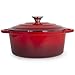 Imperial Home Cast Iron Enameled Dutch Oven Pot with Lid 5 qt, Sauce Pan, Pasta Server, Stove Top Pot, Dish for Sourdough Bread, Slow Cooking Chicken, Soup & More, Kitchen Cookware - Red