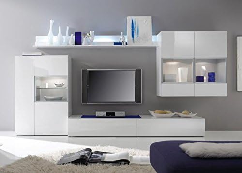 Alegre Wohnwand Weiss Hochglanz Glas Holz Amazon De Kuche Haushalt