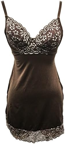 Jodi Gallaer Lingerie Womens Soft Sexy Vintage Lace Bra and Trim Flowy Sleepwear Baby Doll Chemise (30E, Chocolate Brown)