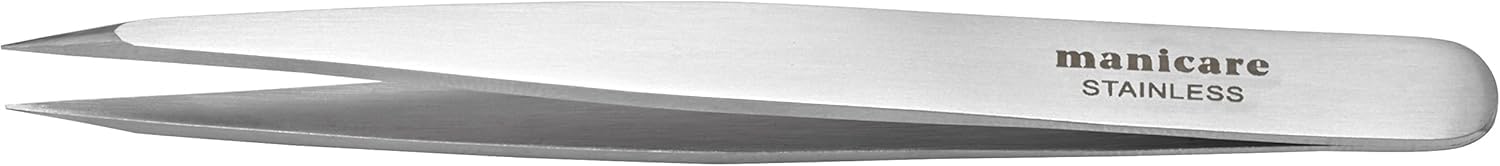 Manicare Point Tweezer - Surgical Grade Stainless Steel, Sharp Pointed Tips, Precision Plucking, Eyebrow Tweezing, Removes Unwanted Facial Hair, Ingrown Hairs, Splinters, Professional Beauty Tool
