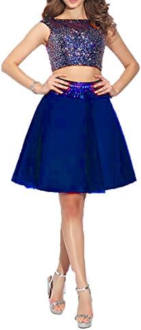 Sound of blossoming 2018 Beaded Two Piece Homecoming Dresses Short Bateau A-Line Prom Ball Gowns SOB254