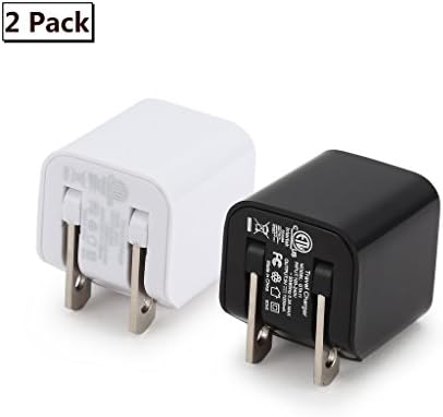 Mini Wall Charger,Ammod 2-Pack 5V 1A USB Travel Adapter with Foldable Plug for iPhone 6S 6 5S iPad 4 Air Mini Samsung Galaxy S6 Edge Plus Note 5 4 HTC,Most Android Smartphone Devices-Black/White