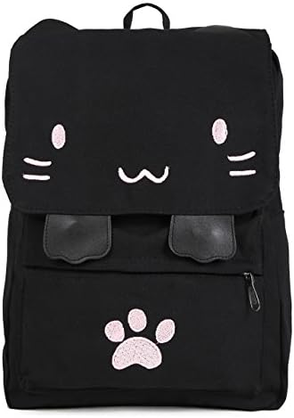 Charlottey Womens Girls Cat Print Backpack School Bag Casual Rucksuck Travel (BlackPink)