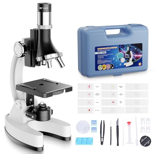 Professional Children's Microscope Kit, 100X-1200X: Optical Microscope for Boys Discovery STEM Biology – Science Set with Microscope Slides, Transport Box – Educational Gift for Child 5-12 Years