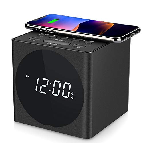 SVINZ Wireless Charging Dual Alarm Clock Radio with Bluetooth Speaker Compatible iPhone X