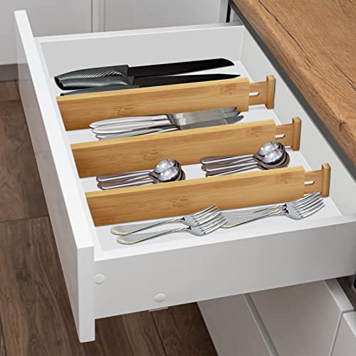 Smatto Drawer Dividers, Adjustable & Expandable Bamboo Kitchen Drawer