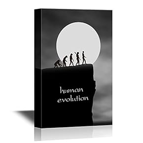 Human Evolution Canvas Wall Art - Human Evolution to a Cliff Under a Full Moon - Gallery Wrap Modern Home Art | Ready to Hang - 12x18 inches