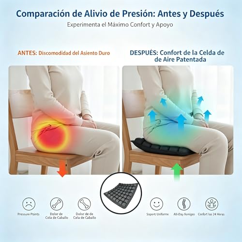 ANGECM8 Cojín de Viaje Inflable para Vuelos Largos, Cojines de Asiento de Aire 3D con Accesorios Inflables para Silla de Oficina, Silla de Ruedas, Coches, Vida en Casa (36 Bolsas)