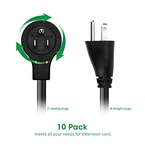 BULL 10 Pack 14AWG Short Power Extension Cord, Two 360 Degree Rotating