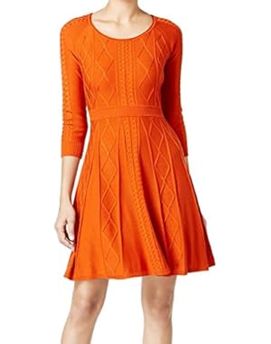 Womens Ribbed Trim Long Sleeves Sweaterdress