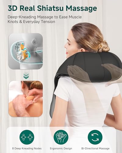 Shiatsu Neck Massager Kneading Shoulder Massage Pillow with Heat for Car Home Office Use SL632 Snailax (Black)