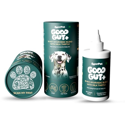 GoodGut+ Digestive Enzyme Drops for Dogs | Milk Thistle + Ayurvedic Herbs | Fast Acting Liquid Drop for Gut Health & Liver Function | Reduces Scratching & Paw-Licking | 30-Days (175 ml)