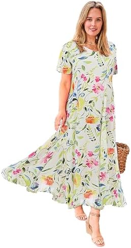 crinkle cotton dresses plus size Woman Within Plus Size Printed Short-Sleeve Crinkle Maxi Dress