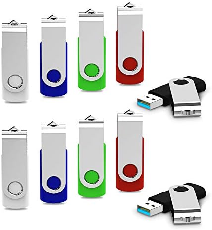 JUANWE 10 Pack 32GB USB Flash Drive USB 3.0 Swivel Thumb Drive Memory Stick Jump Drive Pen Drive - Black/Red/Blue/Green/White (32GB, 5 Mixed Color)