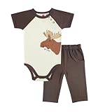 Touched by Nature Baby-Boys Organic Bodysuit and Pant Set, Moose, 0-3 Months