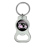 Pink Golf Cart Bottle Cap Opener Keychain Key Ring