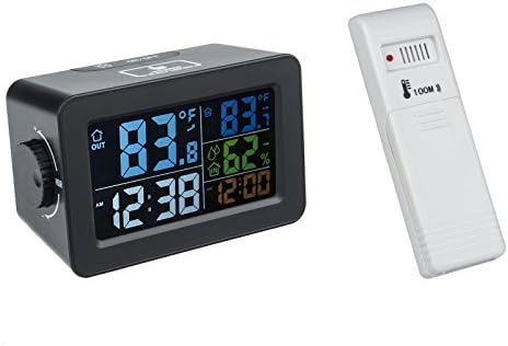 EWTTO Digital Alarm Clock Outdoor Temperature with 100M Indoor Temperature Humidity with USB Power Station Adjustable Backlight with 4.3” Colorful LCD Display(Black with RF)