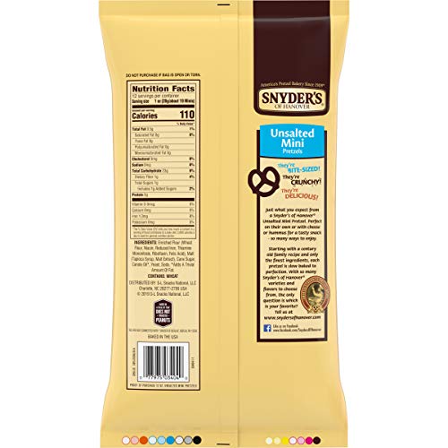 SNYDER’S OF HANOVER, UNSALTED MINI PRETZELS, 12 OZ BAG
