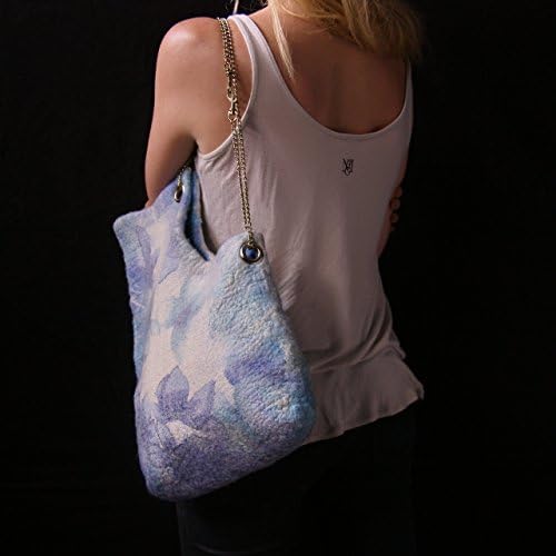 Felted Bag Designer bag Blue white Shoulder purse Felting fashion Nunofelt flower Wearable art Eco friendly Organic materials Gift